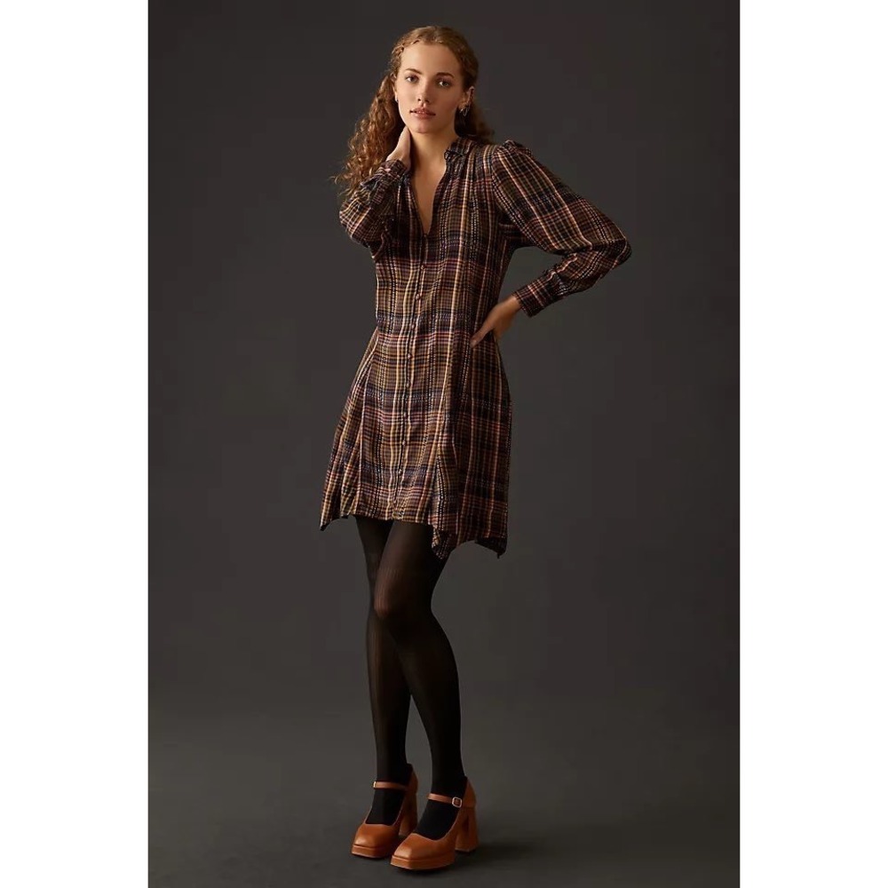 Pilcro Women's Grunge Plaid Lace Up Back Mini Dress Brown Size L Whimsigoth